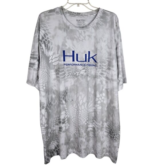 Huk Performance Yeti T-Shirt 2XL White Gray Camo Short Sleeve Fishing Outdoors - Picture 1 of 4